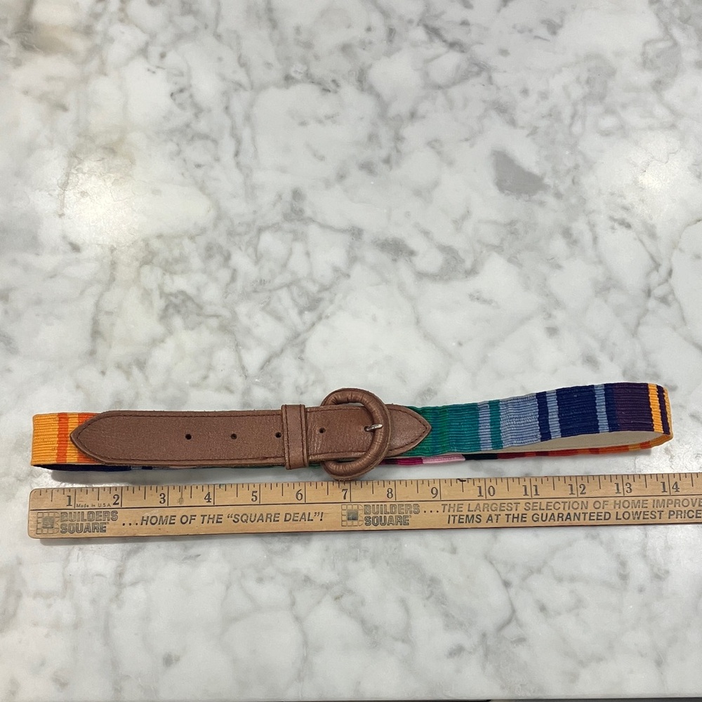 Vintage Colorful Striped Belt with Brown leather Buckle adjustable Guatemala OS - Picture 7 of 17